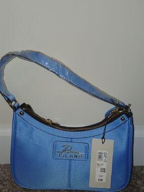 River Island Satin Blue Shoulder Bag with Gold Hardware